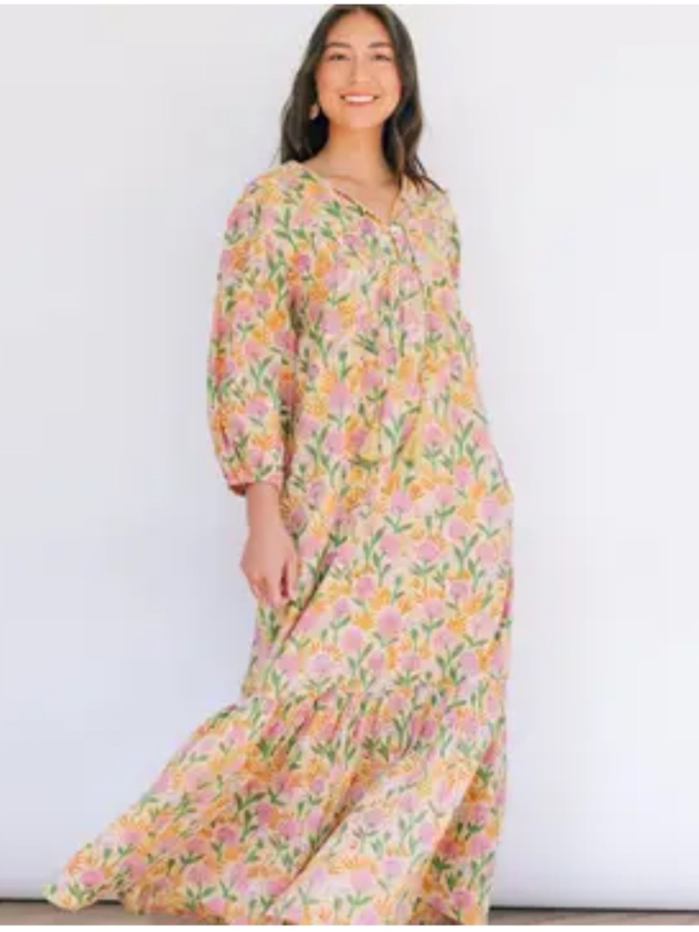 Sunshine Tienda Maragold Copa Tiered Floral Maxi Dress in Pink & Yellow